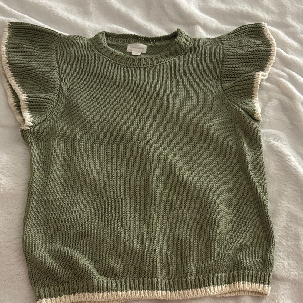 Caslon Sage Green Knit Tee with Ivory Accents